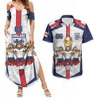 Custom England Football Couples Matching Summer Maxi Dress and Hawaiian Shirt Three Lions Trophy St George Cross