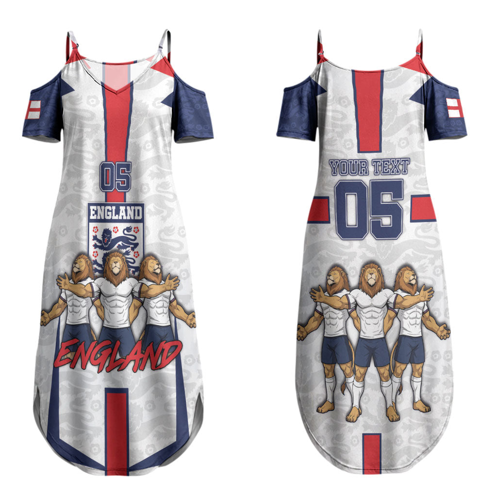 Custom England Football Couples Matching Summer Maxi Dress and Long Sleeve Button Shirt Three Lions Trophy St George Cross