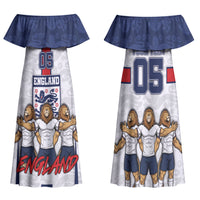 Custom England Football Family Matching Off Shoulder Maxi Dress and Hawaiian Shirt Three Lions Trophy St George Cross