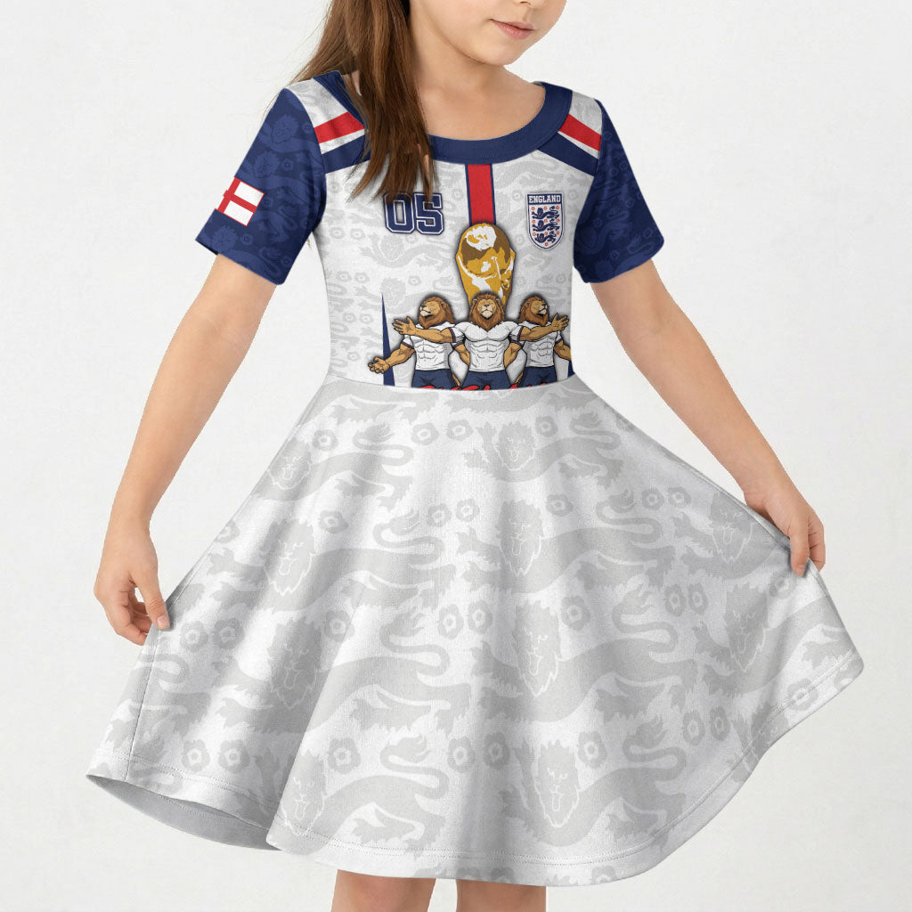 Custom England Football Kid Short Sleeve Dress Three Lions Trophy St George Cross