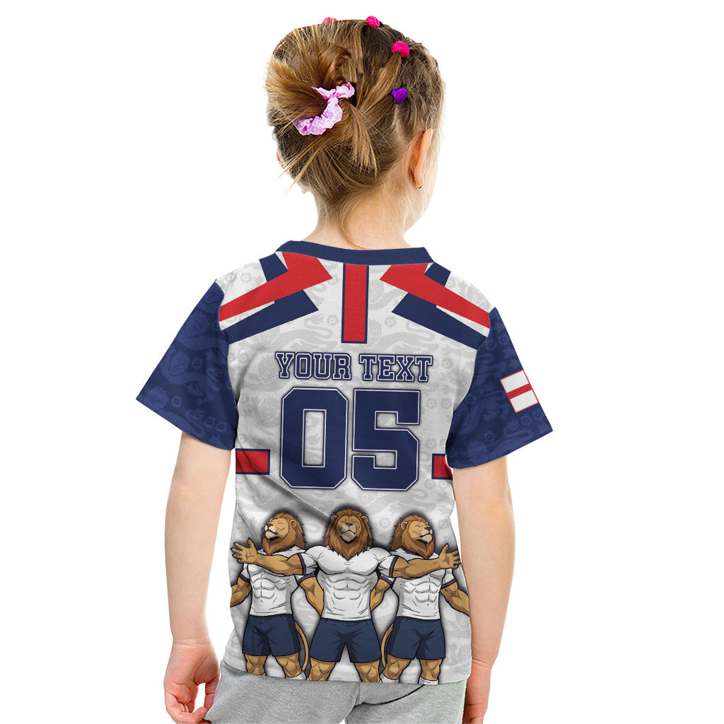 Custom England Football Kid T Shirt Three Lions Trophy St George Cross