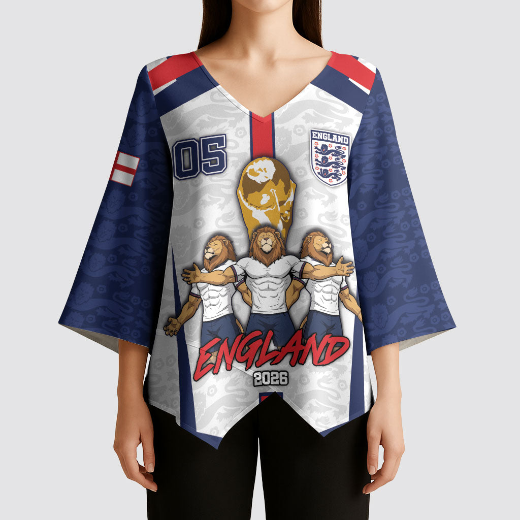 Custom England Football Kimono Sleeve Blouse Three Lions Trophy St George Cross