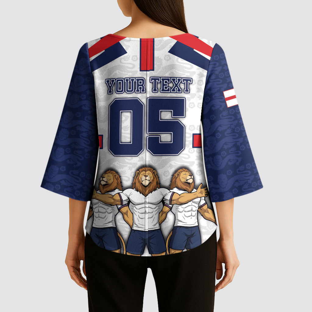 Custom England Football Kimono Sleeve Blouse Three Lions Trophy St George Cross
