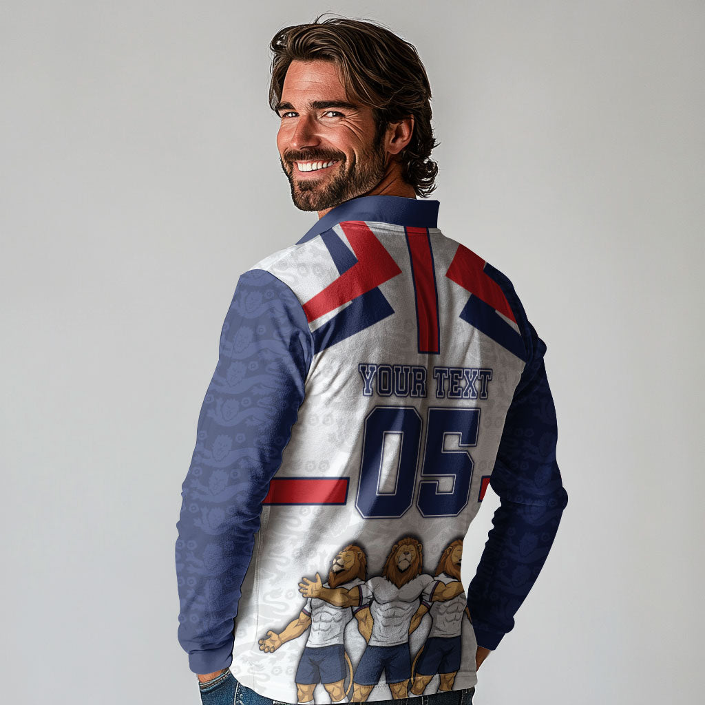 Custom England Football Long Sleeve Polo Shirt Three Lions Trophy St George Cross