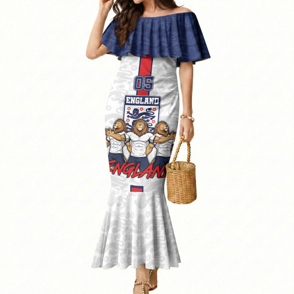 Custom England Football Mermaid Dress Three Lions Trophy St George Cross