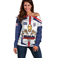 Custom England Football Off Shoulder Sweater Three Lions Trophy St George Cross