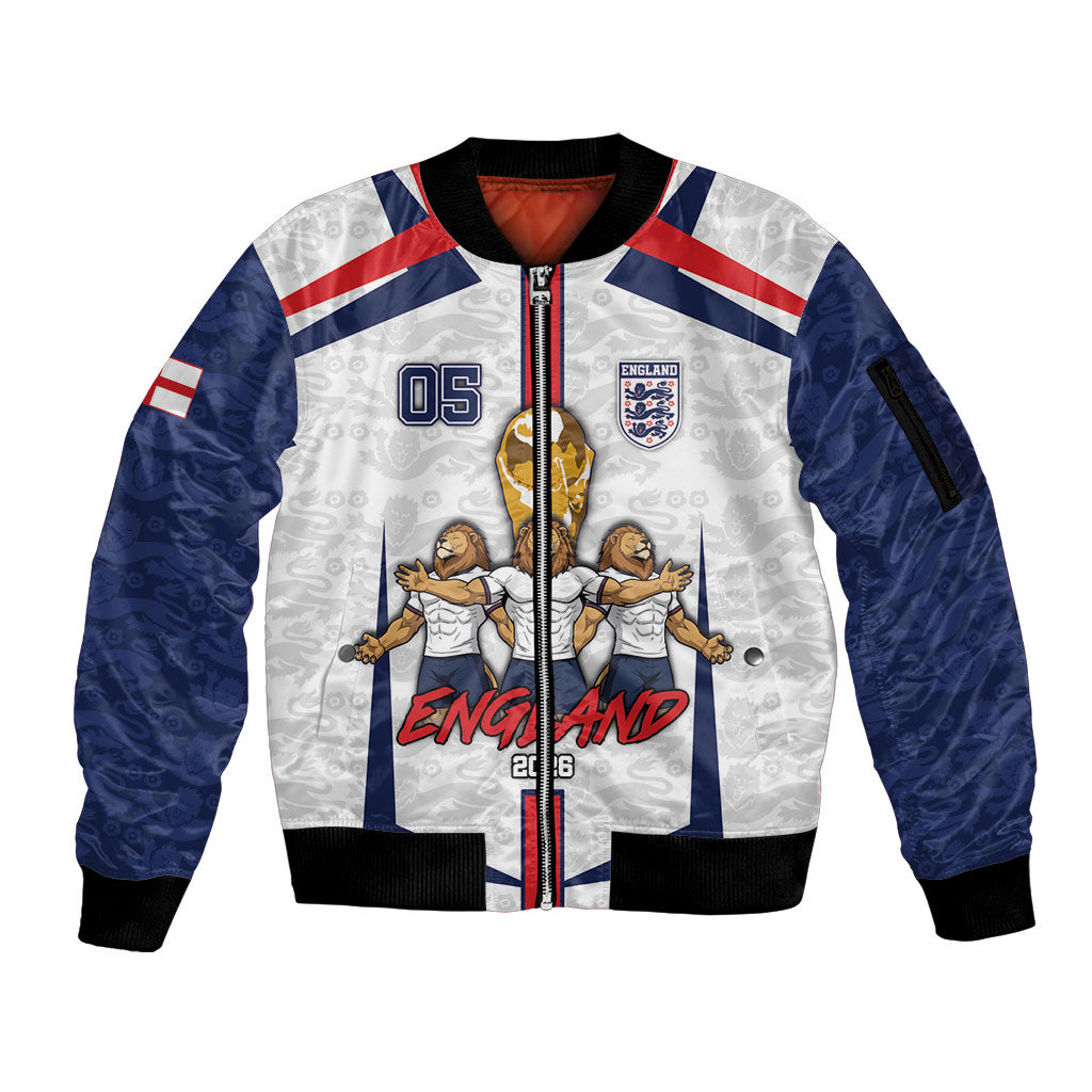 Custom England Football Sleeve Zip Bomber Jacket Three Lions Trophy St George Cross