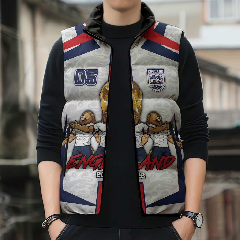 Custom England Football Sleeveless Puffer Jacket Three Lions Trophy St George Cross