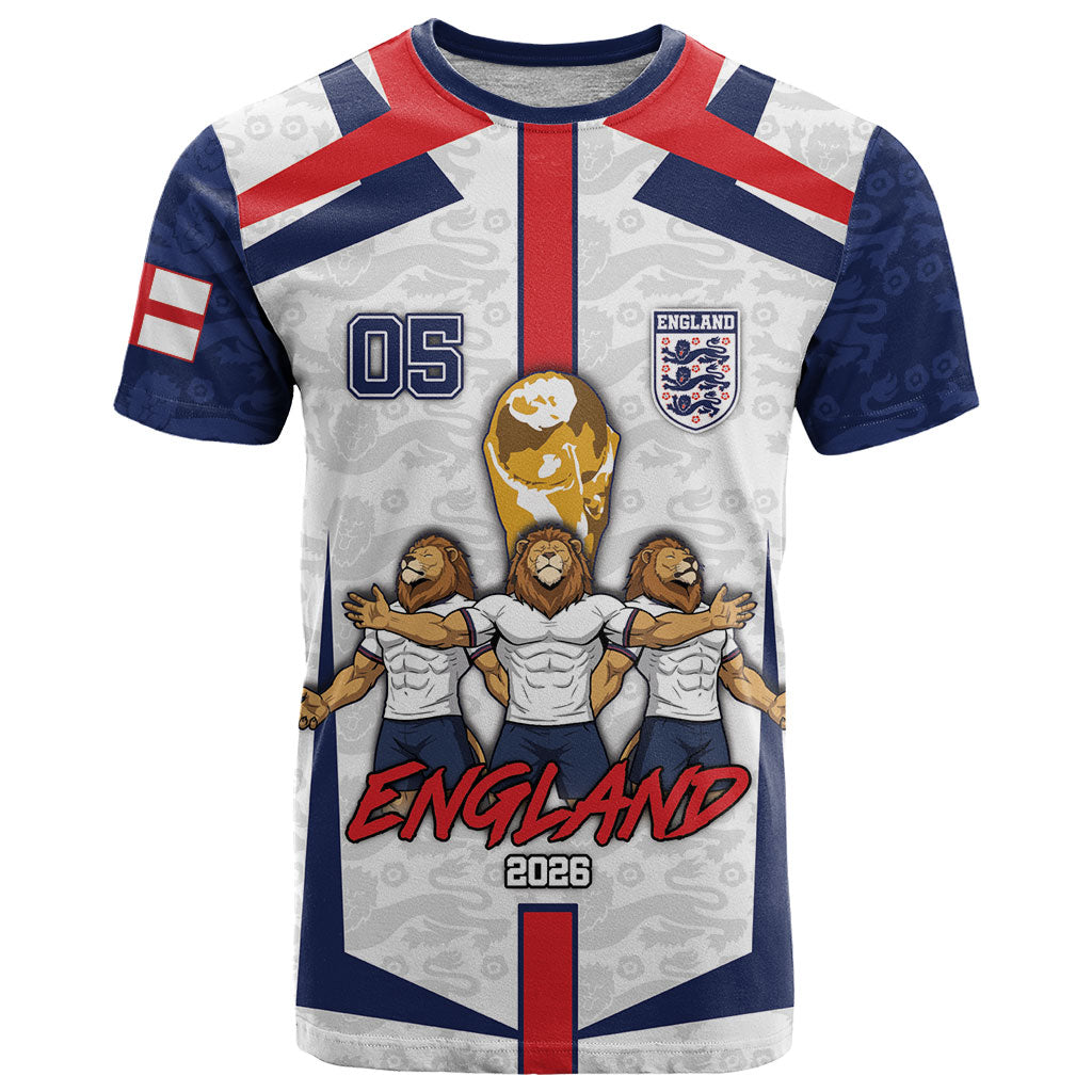 Custom England Football T Shirt Three Lions Trophy St George Cross DT05 White - Polynesian Pride