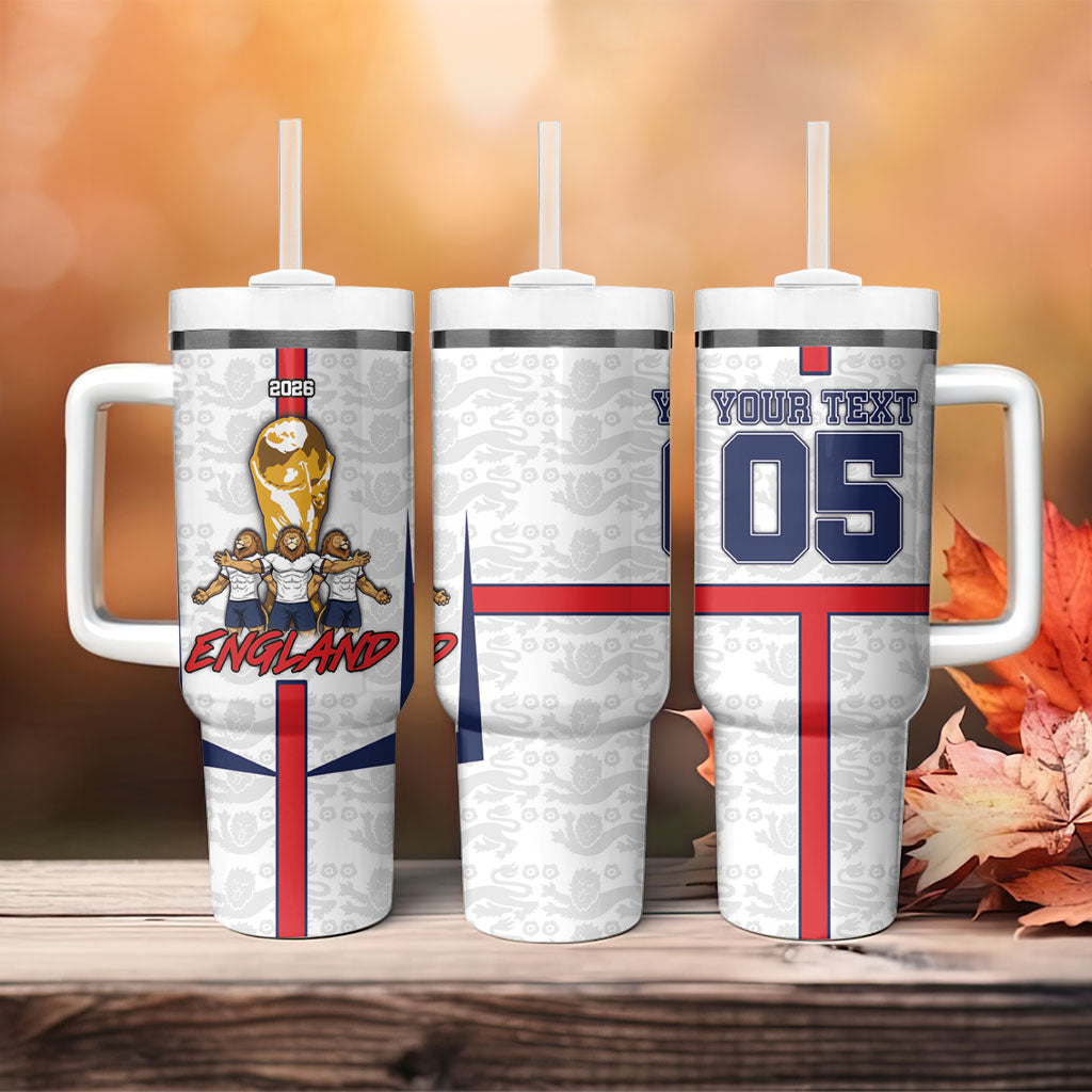 Custom England Football Tumbler With Handle Three Lions Trophy St George Cross