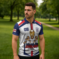 Custom England Football Zipper Polo Shirt Three Lions Trophy St George Cross