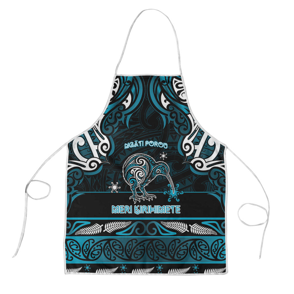Ngati Porou Aotearoa Meri Kirihimete Apron Maori Kiwi Bird Silver Fern Koru Pattern DT05 Blue - Polynesian Pride