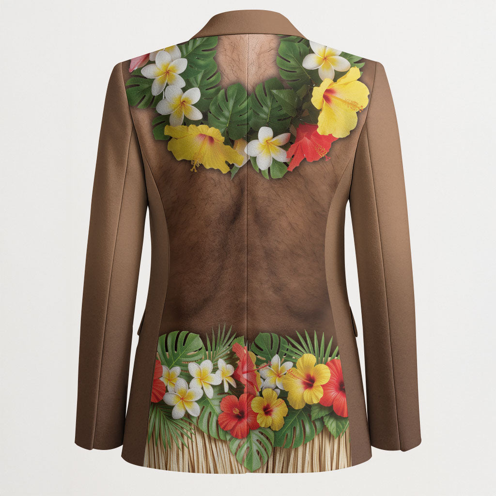 Muscle Hairy Hawaii 3D Funny Graphic Blazer Six Pack Abs Flower Lei Luau Prank DT05 - Polynesian Pride