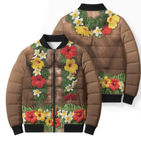 Muscle Hairy Hawaii 3D Funny Graphic Bomber Puffer Jacket Six Pack Abs Flower Lei Luau Prank DT05 - Polynesian Pride