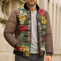 Muscle Hairy Hawaii 3D Funny Graphic Bomber Puffer Jacket Six Pack Abs Flower Lei Luau Prank DT05 - Polynesian Pride