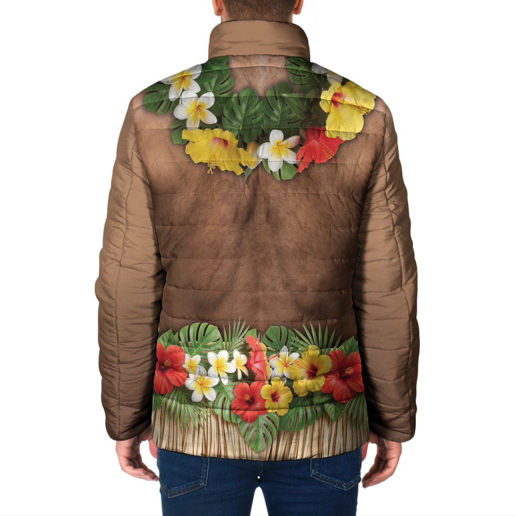 Muscle Hairy Hawaii 3D Funny Graphic Padded Jacket Six Pack Abs Flower Lei Luau Prank DT05 - Polynesian Pride