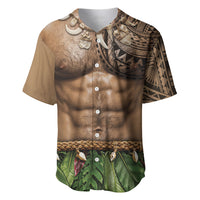 Warrior Muscle Tattoo 3D Funny Graphic Baseball Jersey Six Pack Abs Bone Necklace Leaf Skirt DT05 Beige - Polynesian Pride