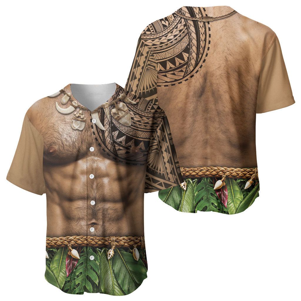 Warrior Muscle Tattoo 3D Funny Graphic Baseball Jersey Six Pack Abs Bone Necklace Leaf Skirt DT05 - Polynesian Pride
