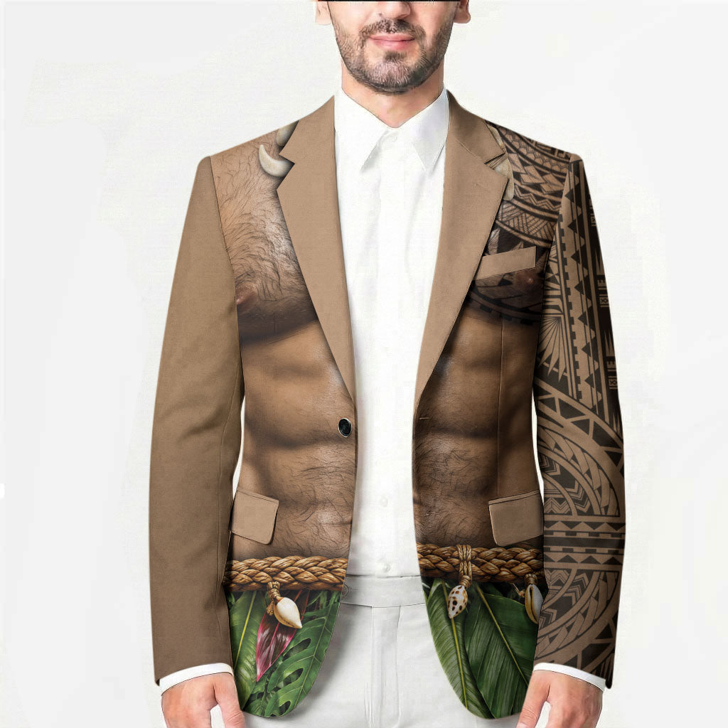 Warrior Muscle Tattoo 3D Funny Graphic Blazer Six Pack Abs Bone Necklace Leaf Skirt DT05 - Polynesian Pride