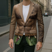 Warrior Muscle Tattoo 3D Funny Graphic Blazer Six Pack Abs Bone Necklace Leaf Skirt DT05 - Polynesian Pride
