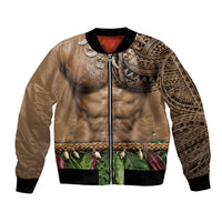 Warrior Muscle Tattoo 3D Funny Graphic Bomber Jacket Six Pack Abs Bone Necklace Leaf Skirt DT05 Unisex Beige - Polynesian Pride