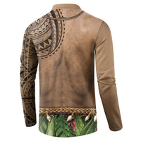 Warrior Muscle Tattoo 3D Funny Graphic Button Sweatshirt Six Pack Abs Bone Necklace Leaf Skirt DT05 - Polynesian Pride