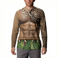 Warrior Muscle Tattoo 3D Funny Graphic Button Sweatshirt Six Pack Abs Bone Necklace Leaf Skirt DT05 - Polynesian Pride