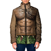 Warrior Muscle Tattoo 3D Funny Graphic Padded Jacket Six Pack Abs Bone Necklace Leaf Skirt DT05 Men Beige - Polynesian Pride