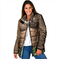 Warrior Muscle Tattoo 3D Funny Graphic Padded Jacket Six Pack Abs Bone Necklace Leaf Skirt DT05 Women Beige - Polynesian Pride