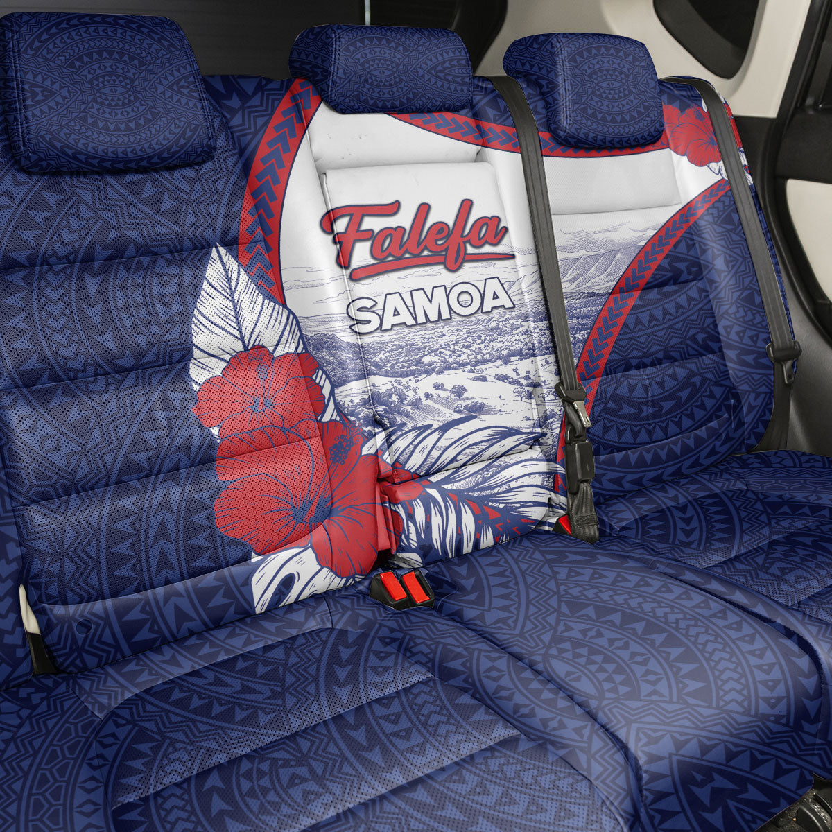 Falefa Samoa Village Back Car Seat Cover Valley Polynesian Tribal Hibiscus Floral