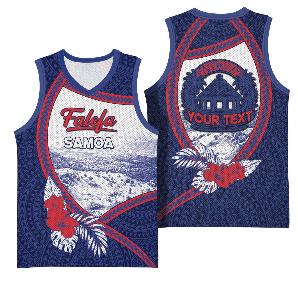 Personalised Falefa Samoa Village Basketball Jersey Valley Polynesian Tribal Hibiscus Floral