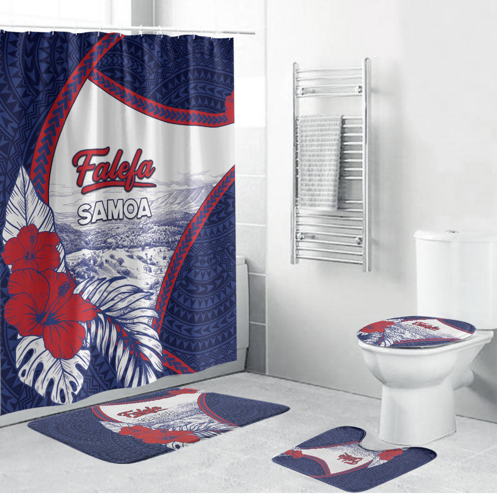Falefa Samoa Village Bathroom Set Valley Polynesian Tribal Hibiscus Floral DT05 Bathroom Set (4 pcs) Navy - Polynesian Pride