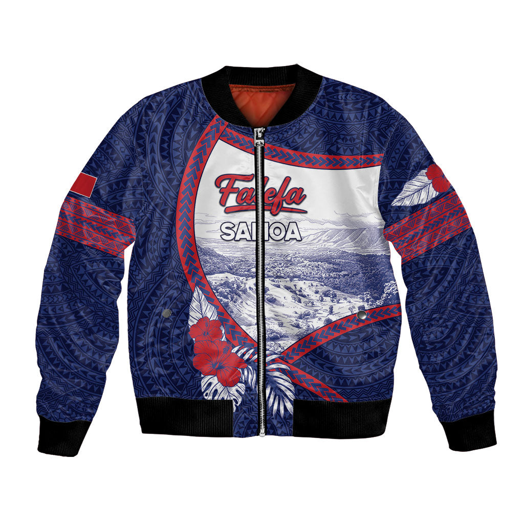 Personalised Falefa Samoa Village Bomber Jacket Valley Polynesian Tribal Hibiscus Floral