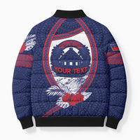 Personalised Falefa Samoa Village Bomber Puffer Jacket Valley Polynesian Tribal Hibiscus Floral