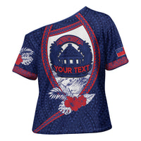 Personalised Falefa Samoa Village Cross Shoulder Shirt Valley Polynesian Tribal Hibiscus Floral