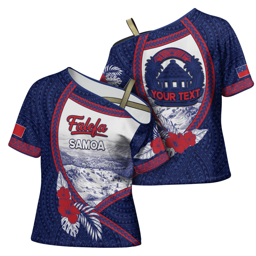 Personalised Falefa Samoa Village Cross Shoulder Shirt Valley Polynesian Tribal Hibiscus Floral