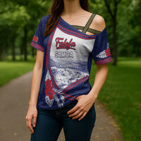 Personalised Falefa Samoa Village Cross Shoulder Shirt Valley Polynesian Tribal Hibiscus Floral