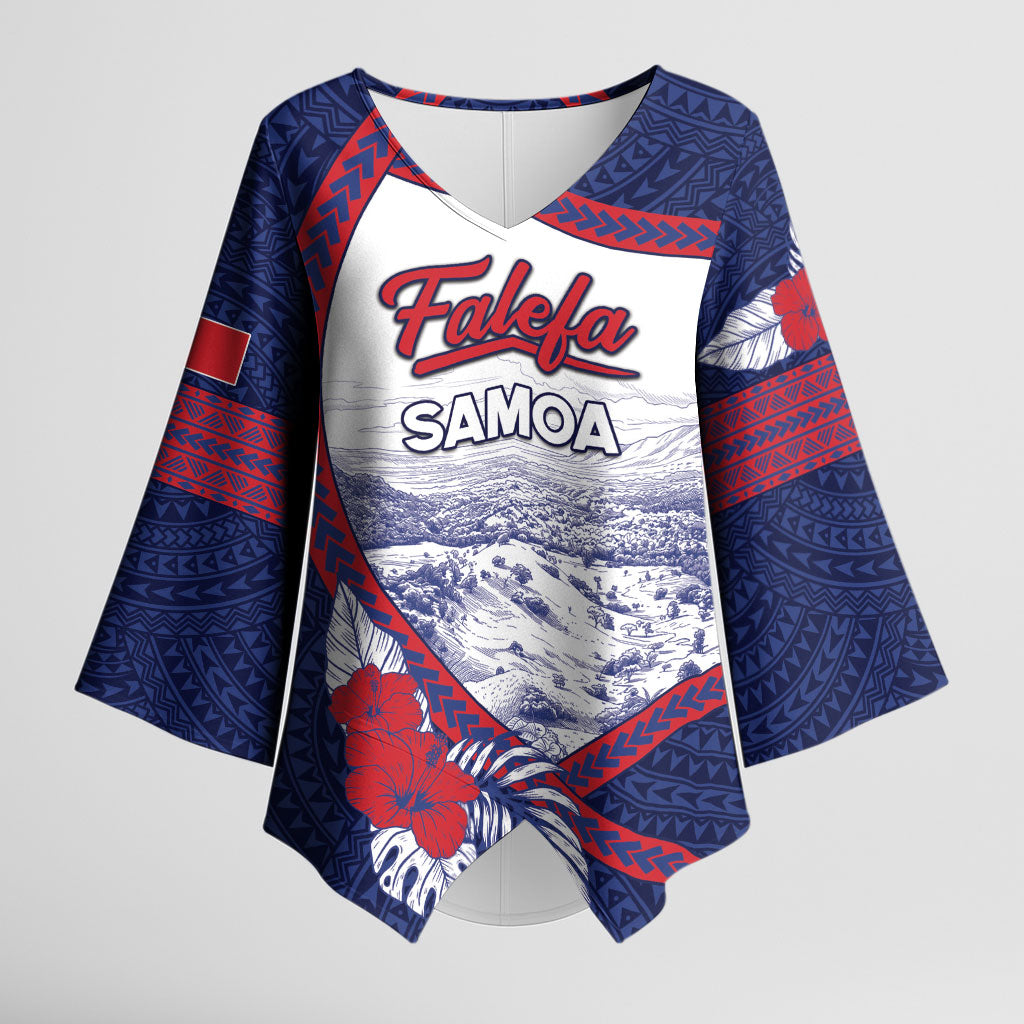 Personalised Falefa Samoa Village Kimono Sleeve Blouse Valley Polynesian Tribal Hibiscus Floral