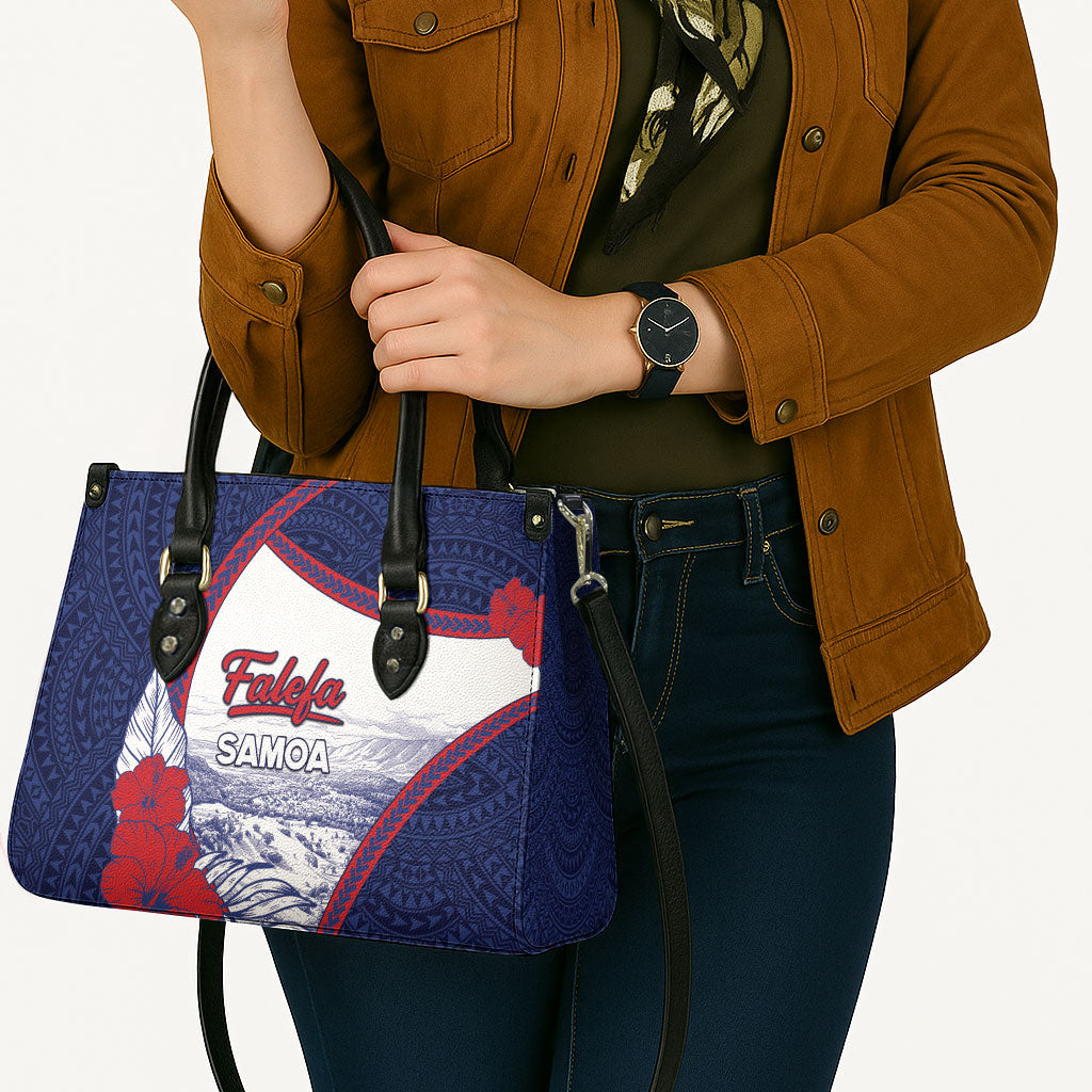 Falefa Samoa Village Leather Bag Valley Polynesian Tribal Hibiscus Floral