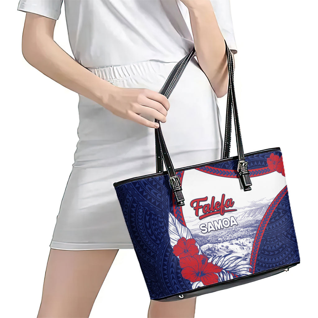 Falefa Samoa Village Leather Tote Bag Valley Polynesian Tribal Hibiscus Floral