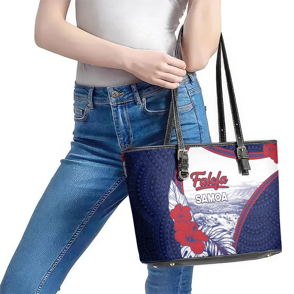 Falefa Samoa Village Leather Tote Bag Valley Polynesian Tribal Hibiscus Floral