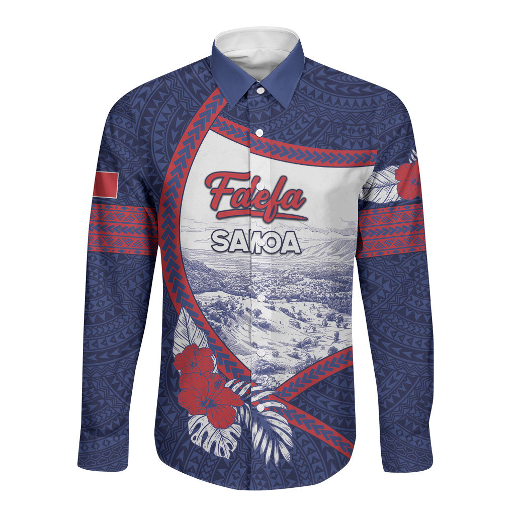 Personalised Falefa Samoa Village Long Sleeve Button Shirt Valley Polynesian Tribal Hibiscus Floral