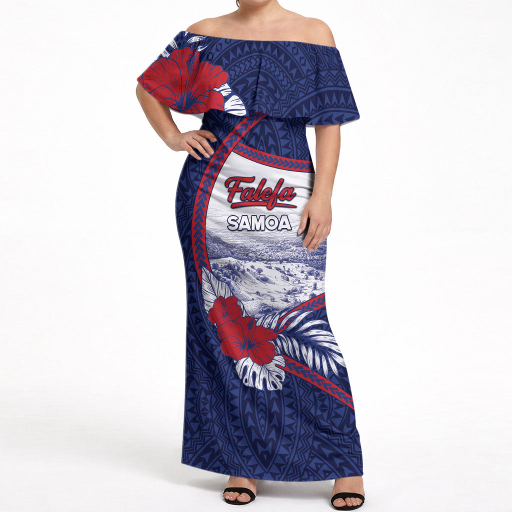 Personalised Falefa Samoa Village Off Shoulder Maxi Dress Valley Polynesian Tribal Hibiscus Floral