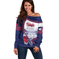 Personalised Falefa Samoa Village Off Shoulder Sweater Valley Polynesian Tribal Hibiscus Floral