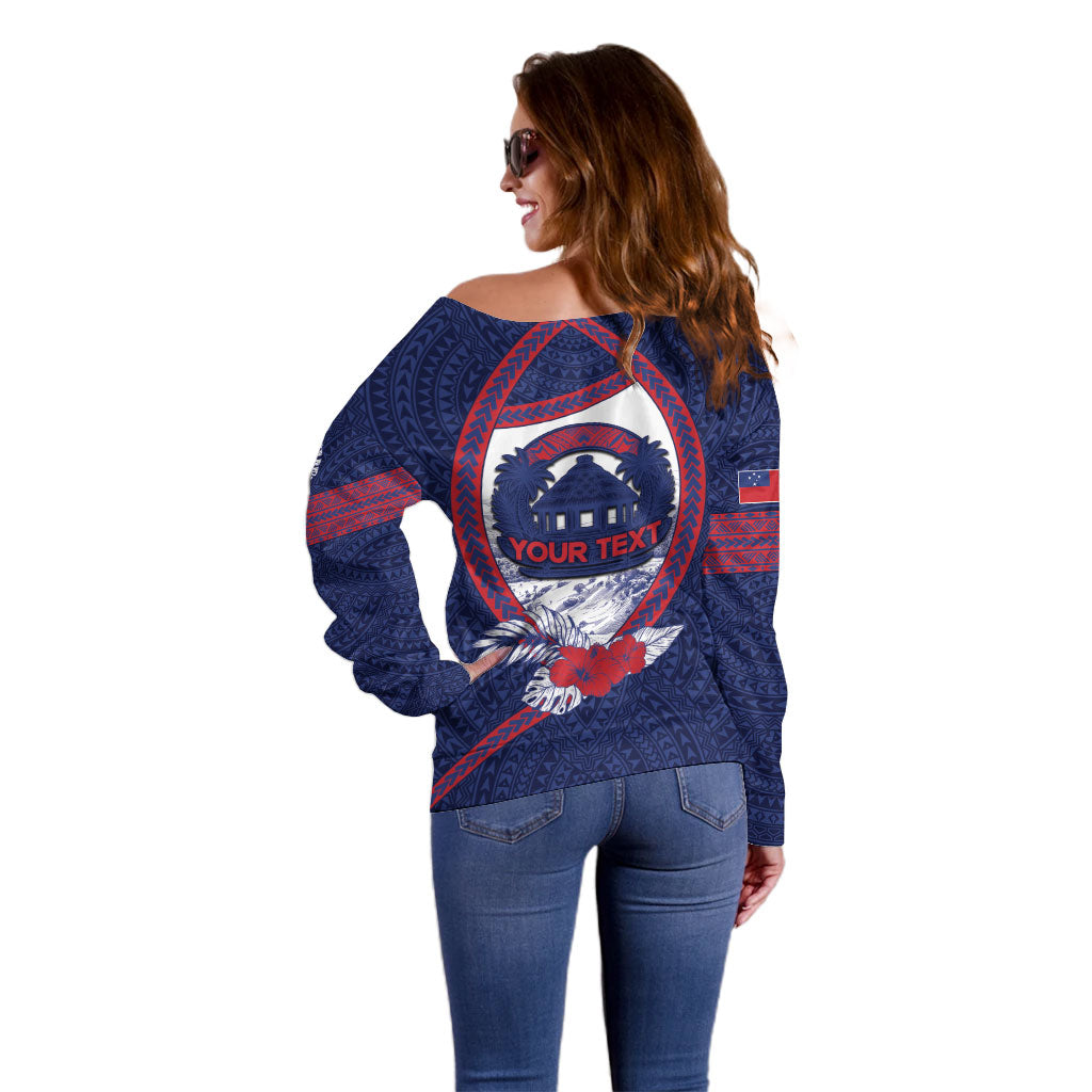 Personalised Falefa Samoa Village Off Shoulder Sweater Valley Polynesian Tribal Hibiscus Floral