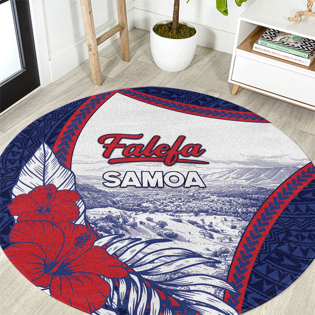 Falefa Samoa Village Round Carpet Valley Polynesian Tribal Hibiscus Floral