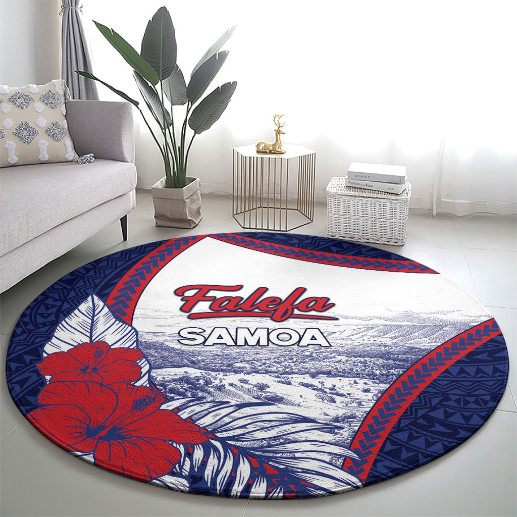 Falefa Samoa Village Round Carpet Valley Polynesian Tribal Hibiscus Floral