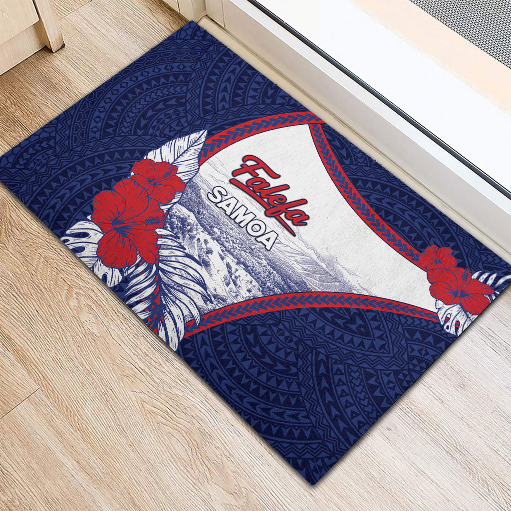 Falefa Samoa Village Rubber Doormat Valley Polynesian Tribal Hibiscus Floral