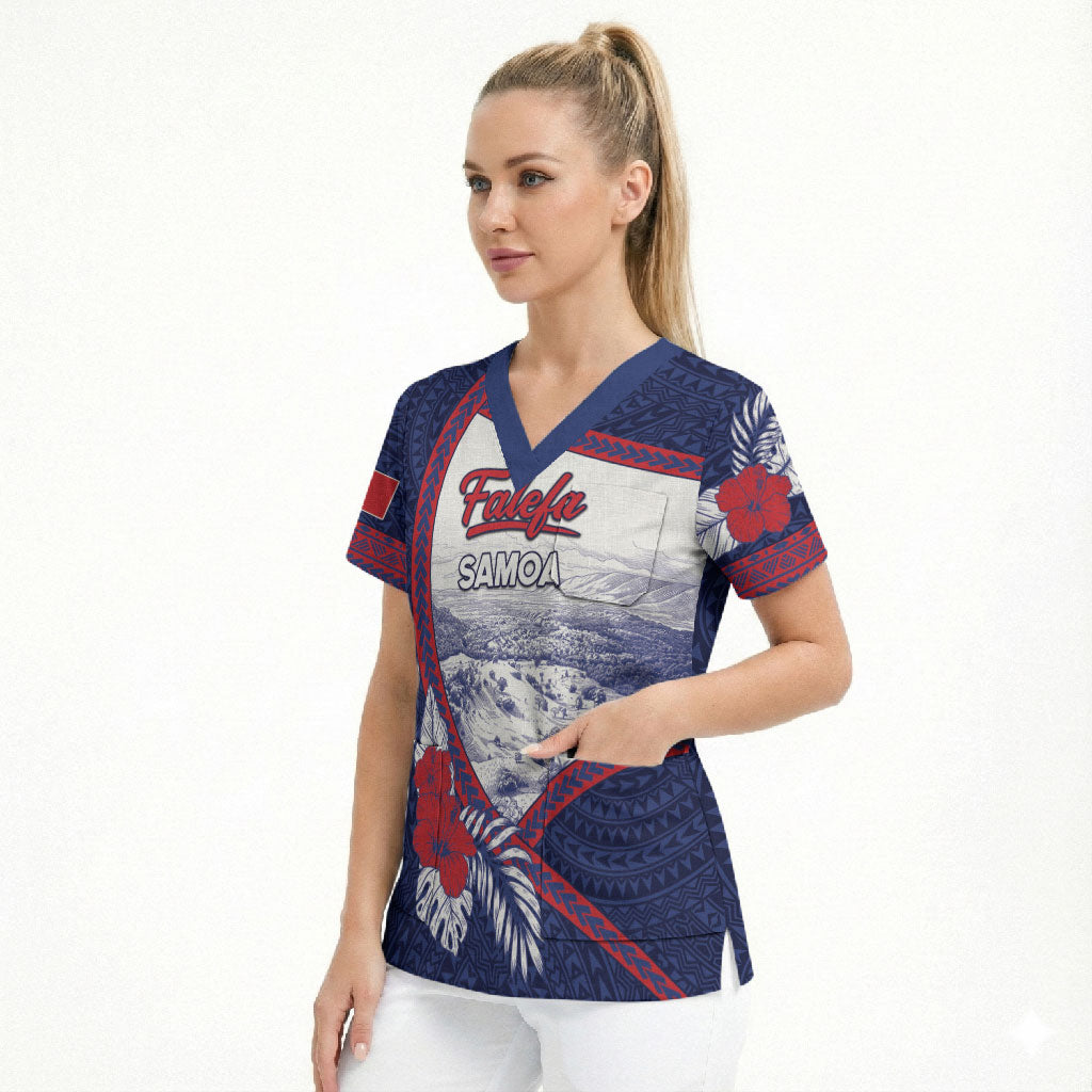 Personalised Falefa Samoa Village Scrub Top Valley Polynesian Tribal Hibiscus Floral