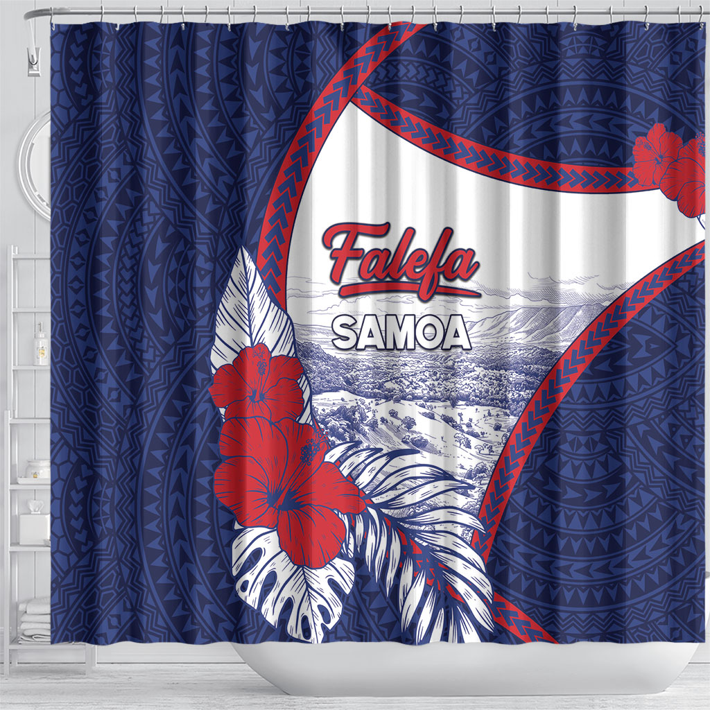 Falefa Samoa Village Shower Curtain Valley Polynesian Tribal Hibiscus Floral